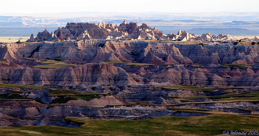 green, brown, mountain, badlands at sunset, south dakota, wall, badlands, geology, landscape, wilderness