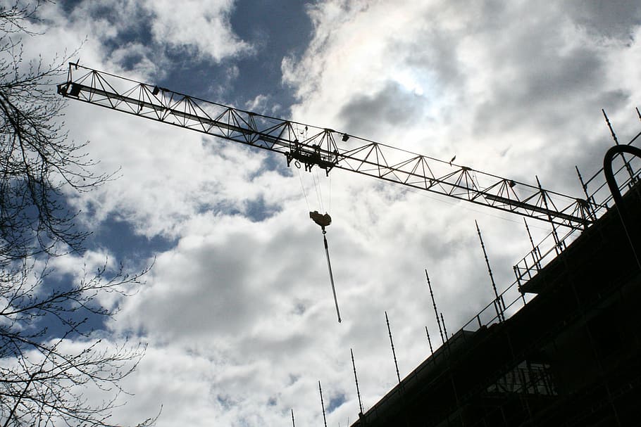 building, construction crane, tap, himmel, cloud, construction, backlight, silhouette, cloud - sky, sky