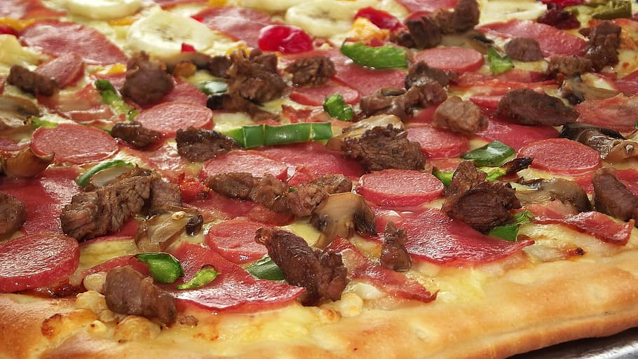 pepperoni, meat pizza, pizza, cheese, mozzarella, sausage, italian, dinner, meal, delicious