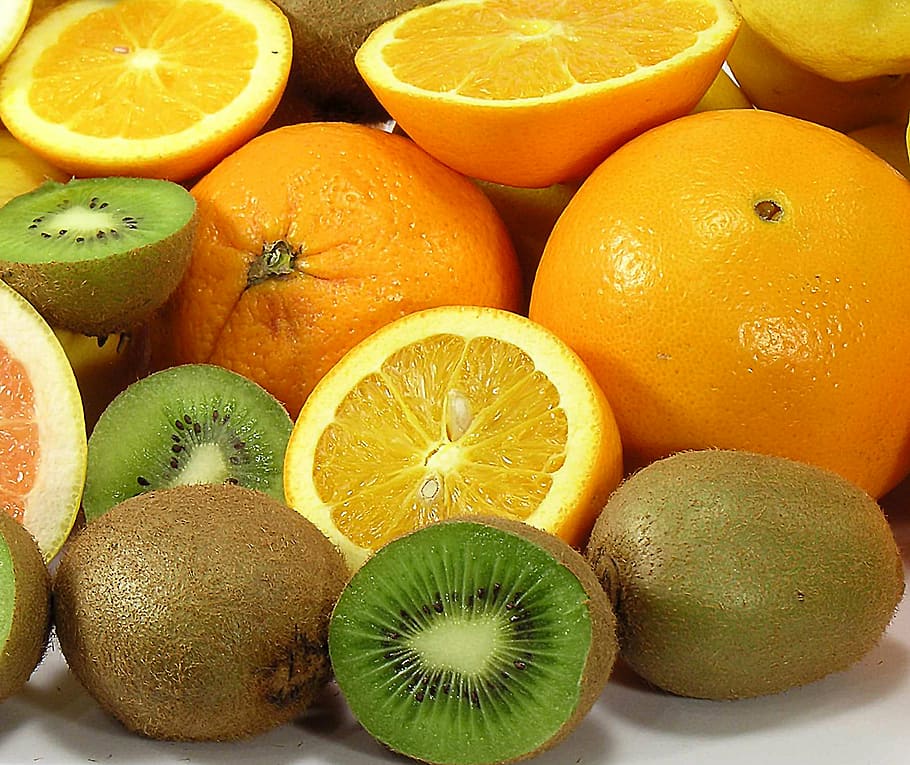 bunch, kiwi, orange, fruits, fruit, southern fruits, the richness of, fresh, nutrition, oranges