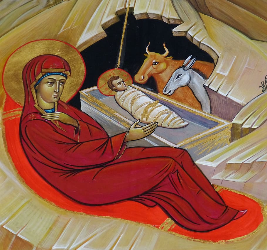 religious painting, Russia, Icon, Image, Church, faith, orthodox, christmas, crib, nativity scene