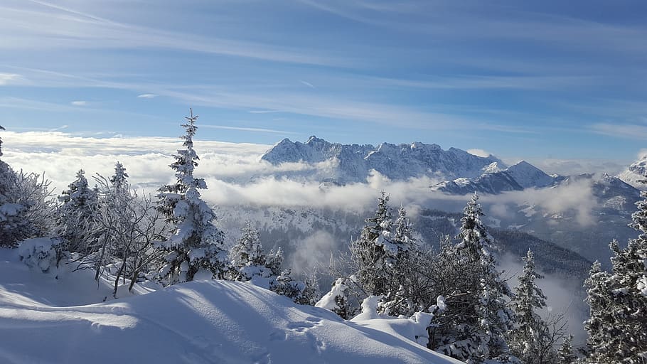 ski, skiing, kössen, tyrol, austria, wintry, winter, snow, ski area, ski poles