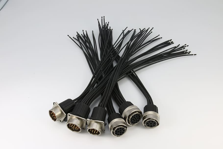 the high-pressure connection lines, new energy vehicles, harness, connector, high voltage connector, studio shot, white background, indoors, cut out, black color