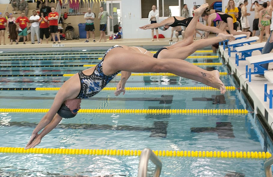 athletes, diving, pool, swimming, race, competition, start, lanes, swimmers, dive