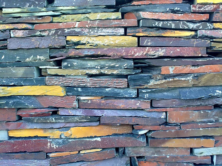 closeup, assorted-color, wall bricks, background, wall, chips, slate, backgrounds, brick, pattern