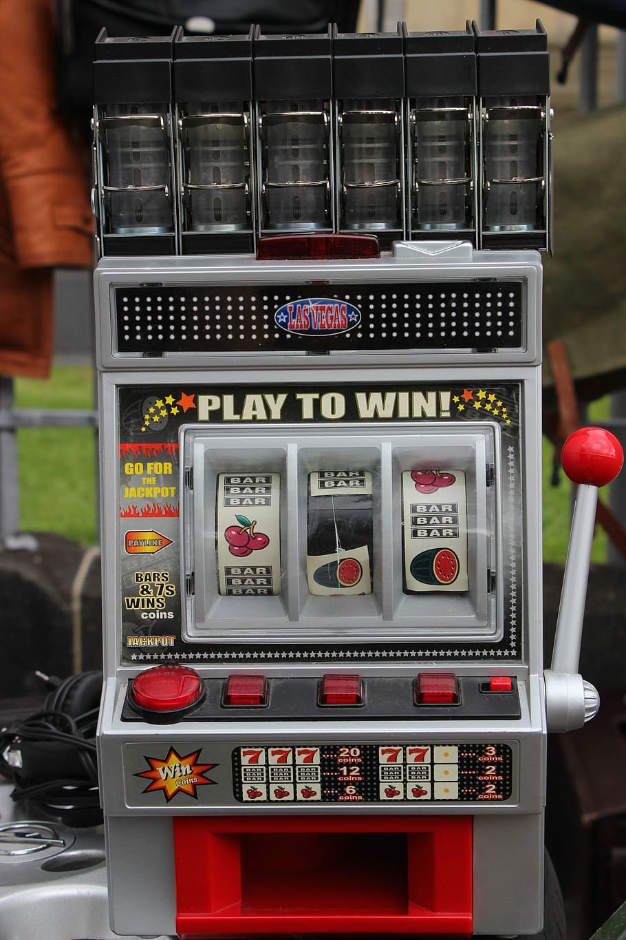 mini, gray, red, surface, Slot Machine, One Armed Bandit, Play, money, gambling, machinery