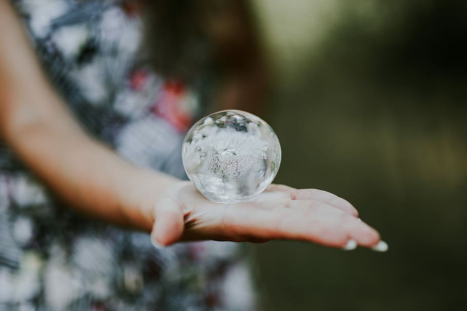 little, crystal ball, Woman, little crystal, female, hands, glass building, femine, nature, human Hand