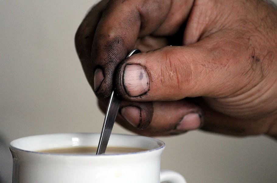 person, holding, spoon, coffee, Hand, Mechanic, Coffee Break, Cup, Stir, hot drink