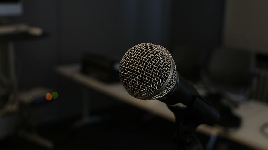 close-up photo, microphone, stand, mic, music studio, recording, record, talk, sing, audio