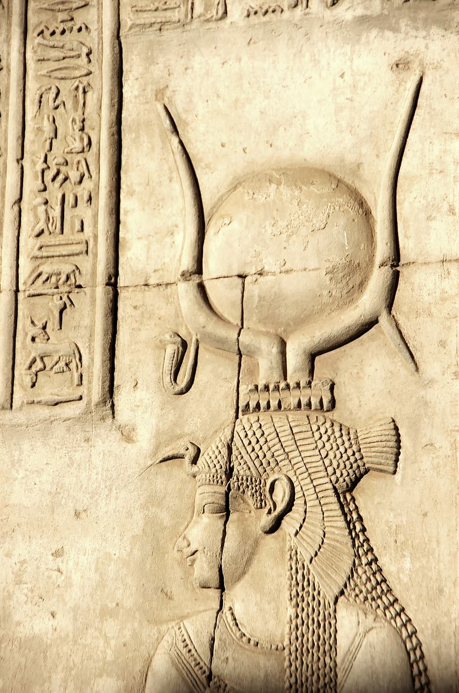 manuscrito egípcio, parede, egito, aswan, philae, templo, deusa, isis, gravura, arte