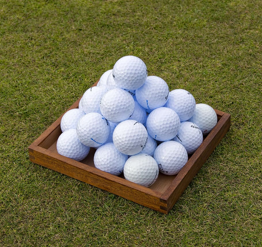 pila, blanco, pelotas de golf, campo de hierba, golf, pelotas, pirámide, práctica, campo de práctica, deporte