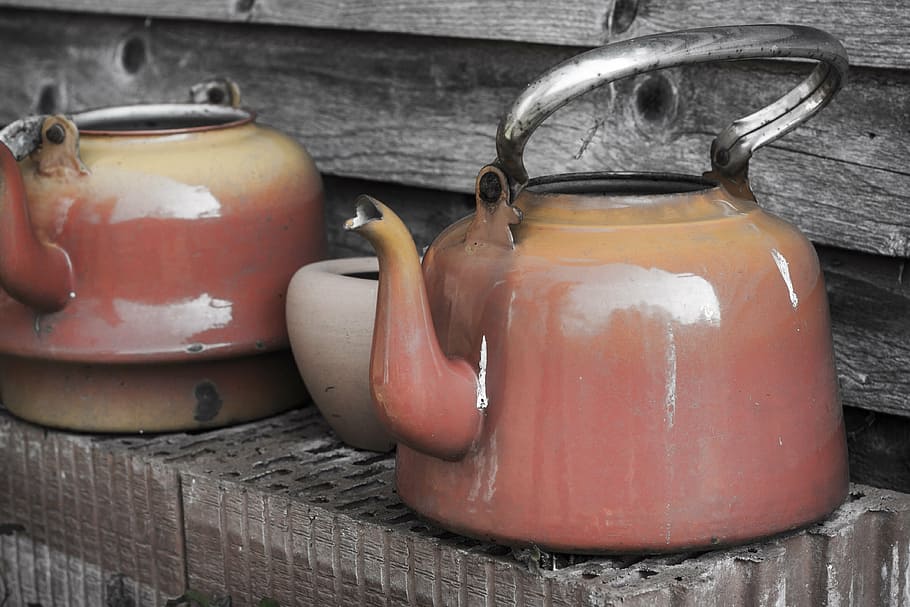 pots, vintage, retro, red, close-up, old, pitcher - jug, teapot, still life, antique
