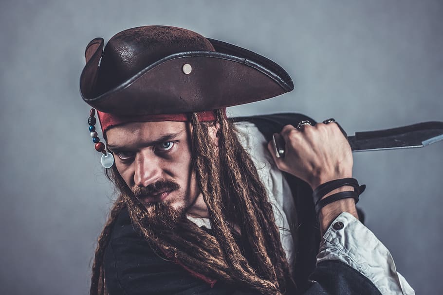 jack sparrow cosplayer, pirate, corsair, piracy, privateers, captain, pirates, figure, knife, adventure