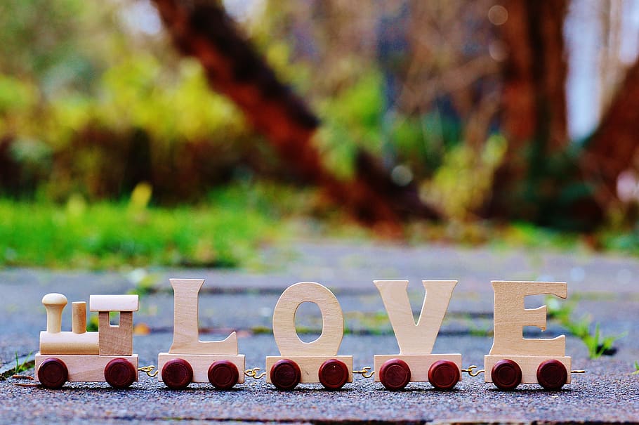 love letter decor, love, train, wood, toys, romance, affection, text, wood - material, focus on foreground