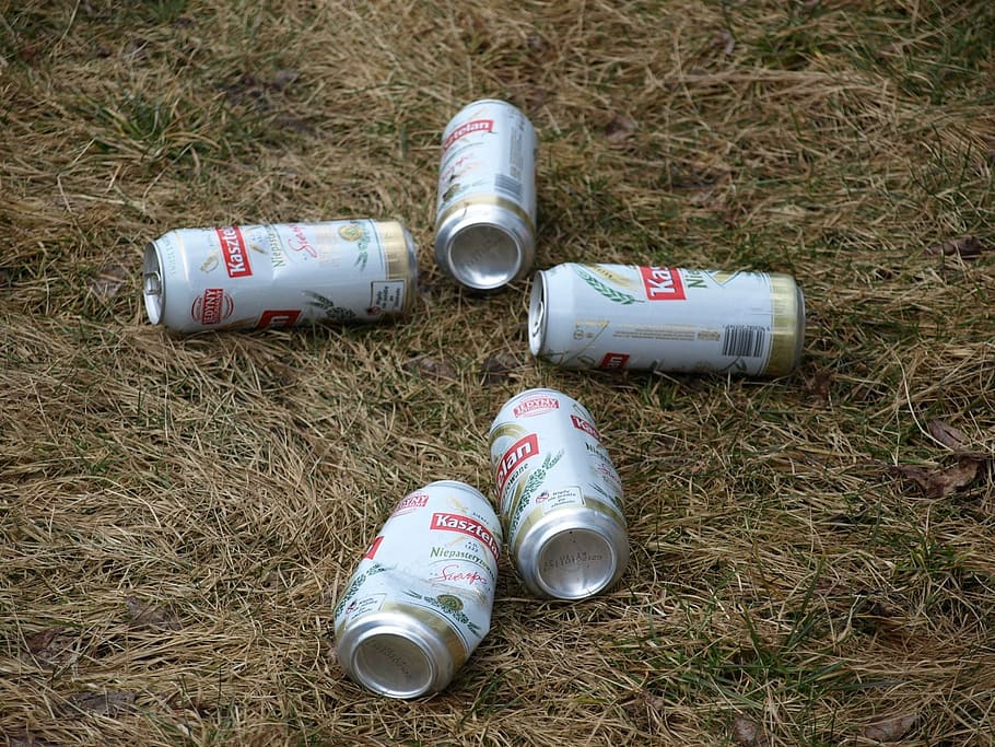 beer, cans, litter, rubbish, aluminium, ecology, bottle, container, land, day