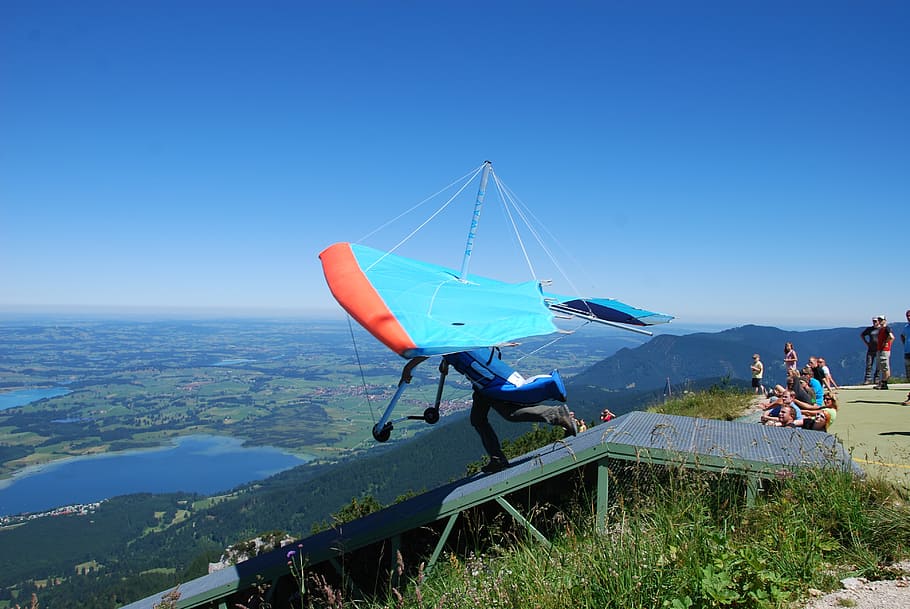 Füssen, Baviera, ala delta, volando, espacio, Alemania, cielo, azul, naturaleza, montaña