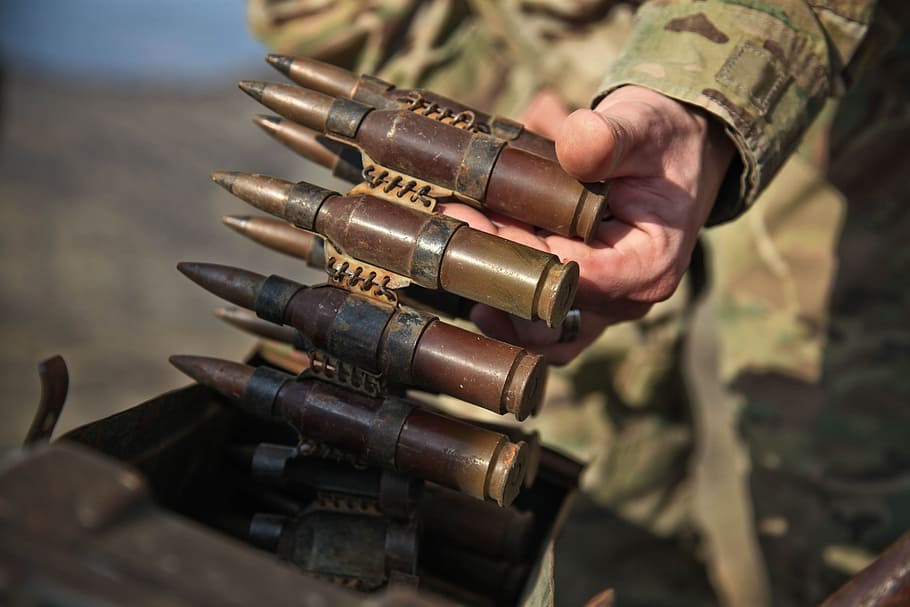 person, holding, ammunition belt, army, weapons, cartridge, bullets, projectiles, war, dangerous