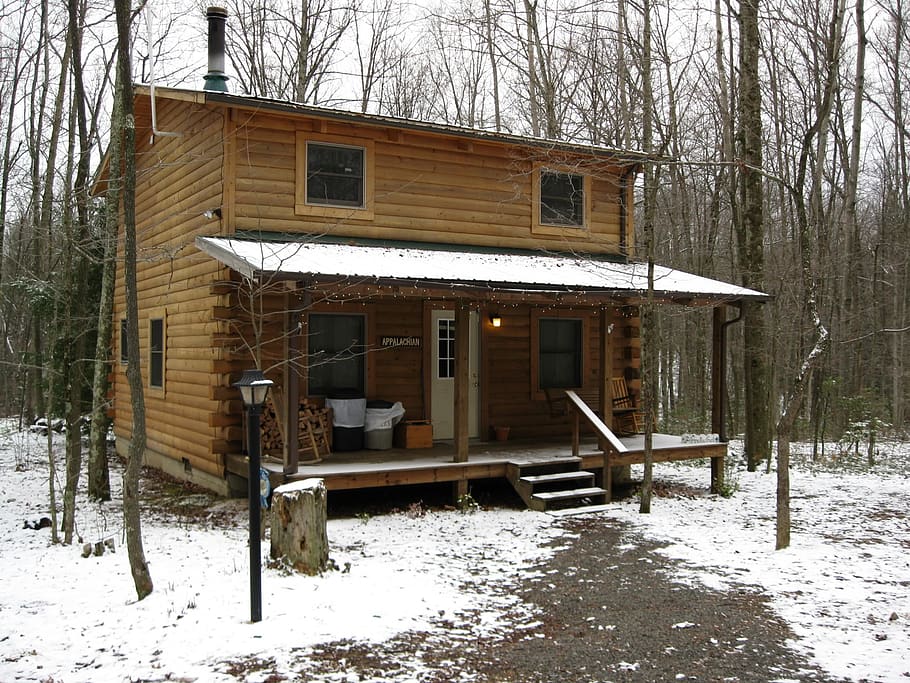 log, Virginia Barat, musim dingin, kabin, dingin, alam, appalachia, hutan, taman, margasatwa