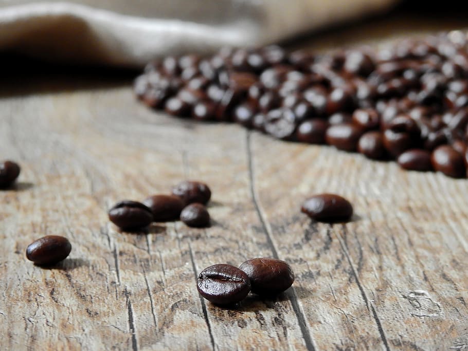 coffee beans lot, brown, wooden, table, coffee beans, lot, wooden table, coffee, beans, caffeine