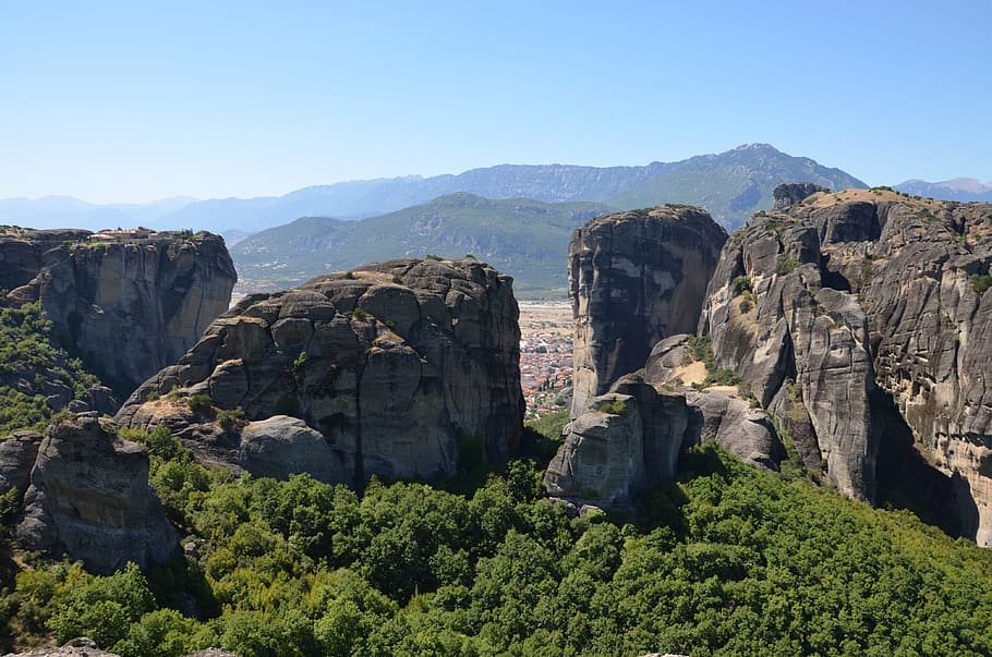 Meteora, Greece, Orthodox, cliff, landscape, rock, mountain, travel, valley, kalambaka