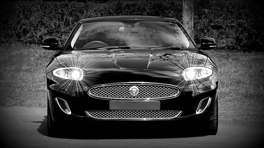 fotografia em escala de cinza, jaguar, carro, veículo, automóvel, estilo, transporte, clássico, luxo, dirigir