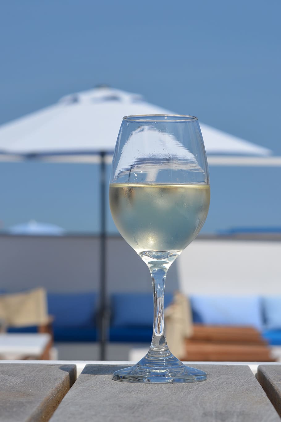 Wine, Glass, Holiday, Blue Sky, wine, glass, beach bar, food and drink, focus on foreground, drinking glass, drink