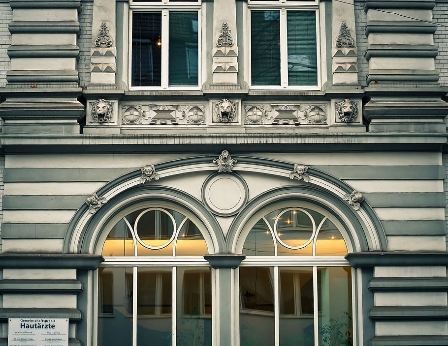 Facade, Old, Architecture, Historically, building, stucco, window, round arch, historic old town, düsseldorf