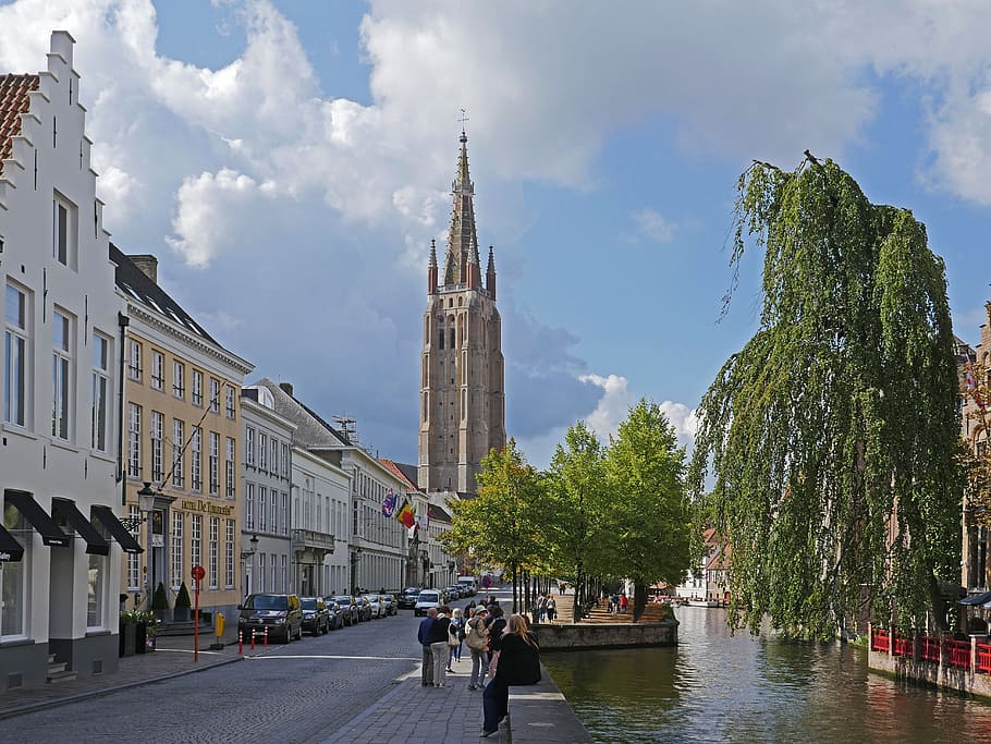 bruges, canal, church of our lady, the highest church tower in belgium, historically, romantic, places of interest, old town, medieval city, middle ages