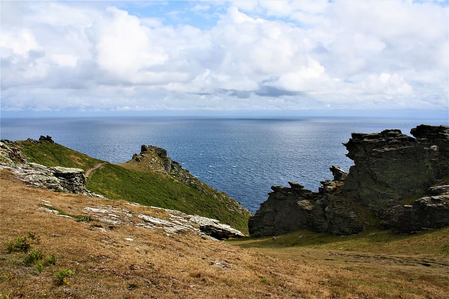 coast, rock, devon, britannia, the south west of england, sea, cloud - sky, sky, land, beauty in nature