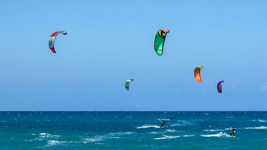 people, parachuting, body, water, daytime, kite, surf, sport, sea, surfer