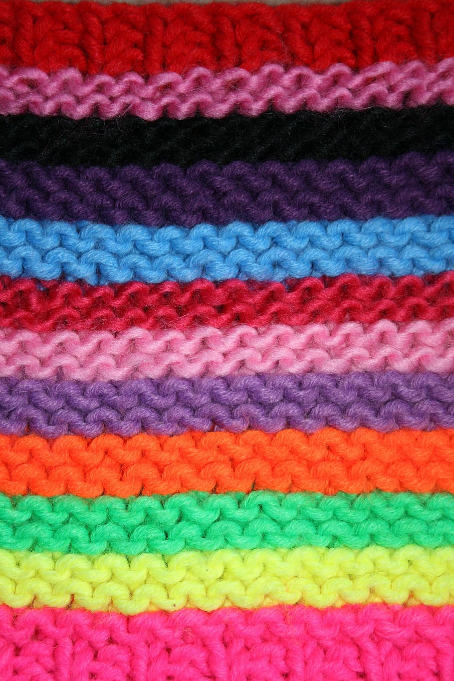 Knitted Fabric, Colors, Rainbow, multi colored, backgrounds, pattern, textured, full frame, wool, textile