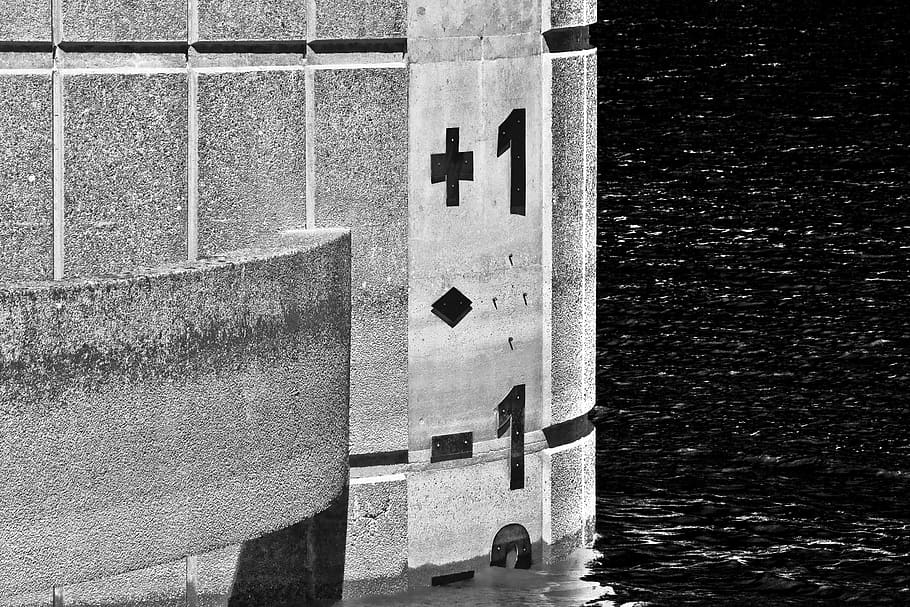water level, -2, negative, water, level, concrete, black and white, built structure, architecture, day