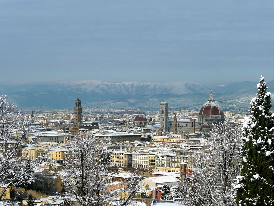 Florence, Italy, Winter, Landscape, Snow, florence, italy, covering, tuscany, architecture, firenze
