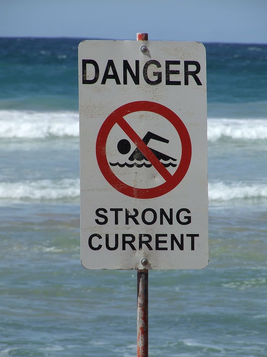sign, danger, surf, safety, warning, dangerous, hazard, risk, message, warning sign