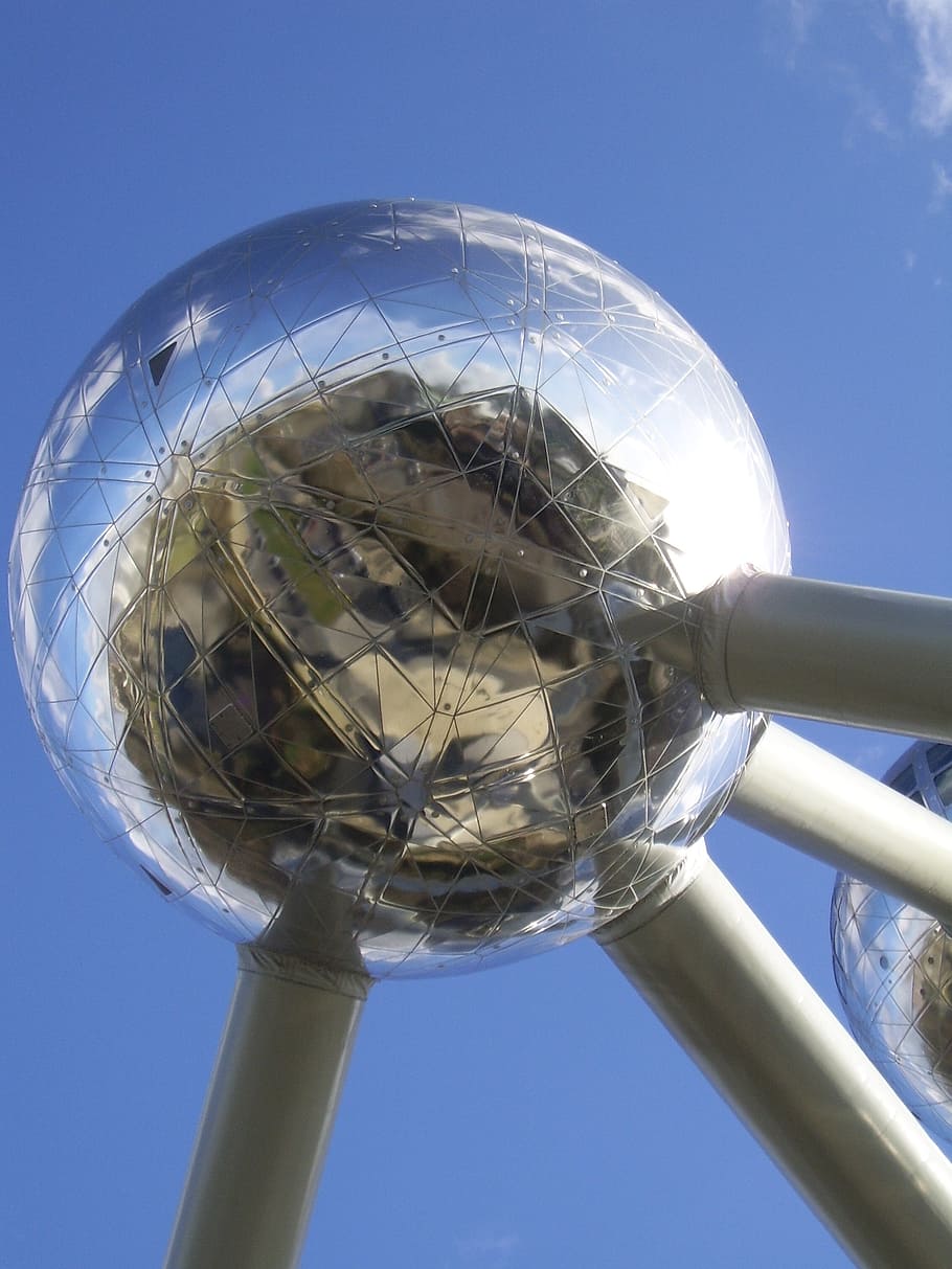 brussels, belgium, atomium, sky, sphere, low angle view, nature, clear sky, blue, day