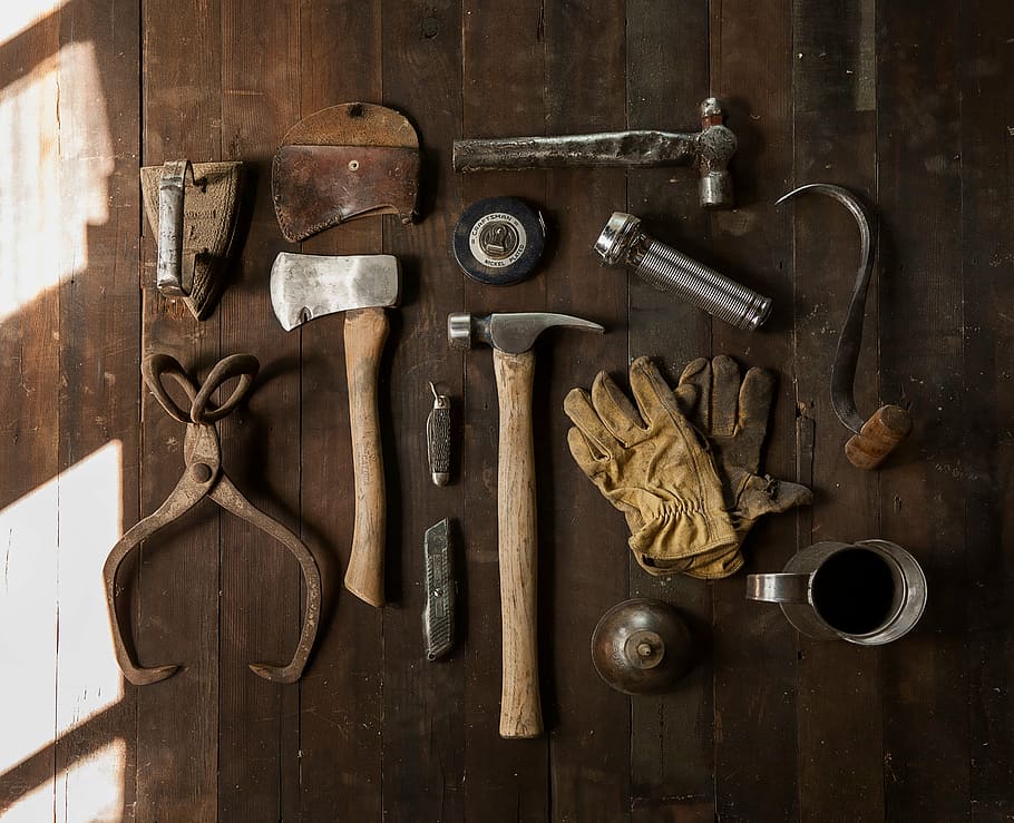 surtido, de mano, lote de herramientas, herramientas, hágalo usted mismo, martillo, carpintería, construcción, llave inglesa, reparación