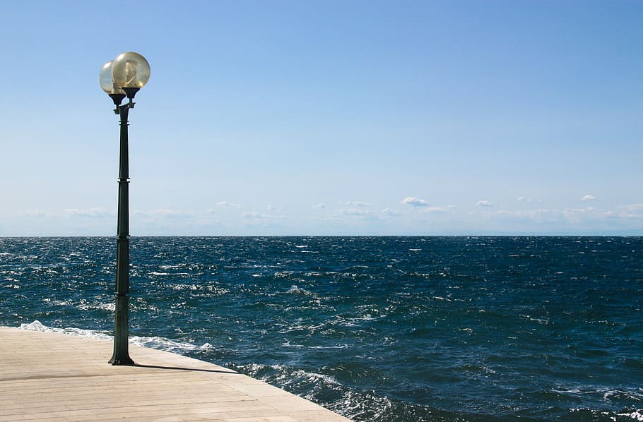 horizon, sea, floor lamp, port, croatia, water, luminaire, sky, lighting equipment, scenics - nature