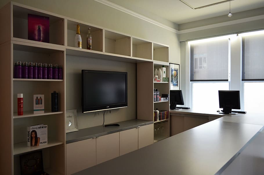 wall, mounted, black, flat, screen tv, shelves, tv, interior, window, lifestyle