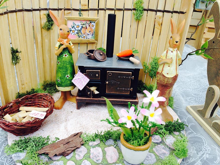 easter, rabbit, kitchen, plant, nature, potted plant, freshness, flower, day, wood - material
