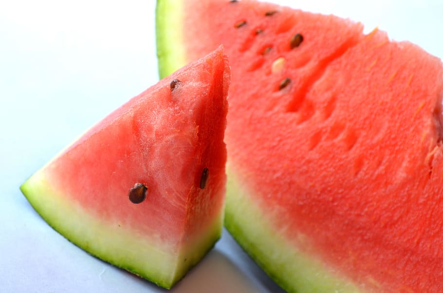 sliced water melon, Melon, Cut, Sliced, Seeds, red, black, pulp, water melon, food
