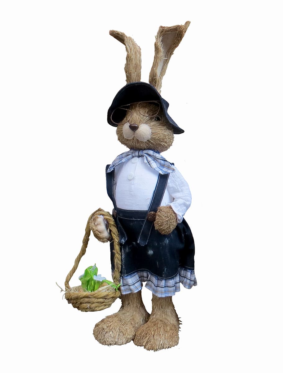 brown, rabbit, basket figurine, Easter Bunny, Spring, Hare, easter, spring, hare, easter decoration, white Background