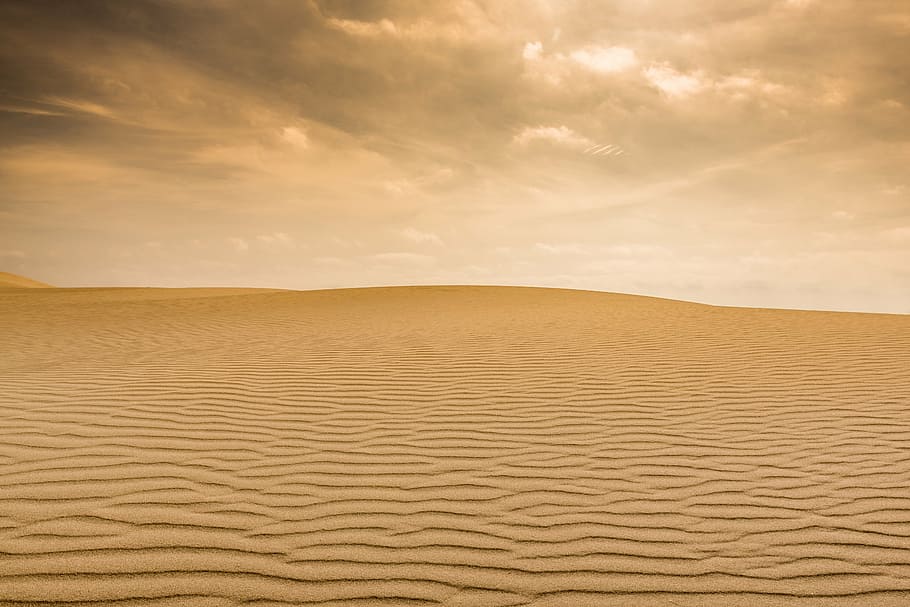 brown, sand, white, clouds, noontime, desert, cloudy, sky, daytime, alone