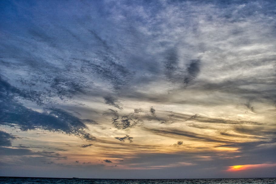 sunrise, sunset, sea, nature, sky landscape, orange, sunlight, maldives, ocean, cloud