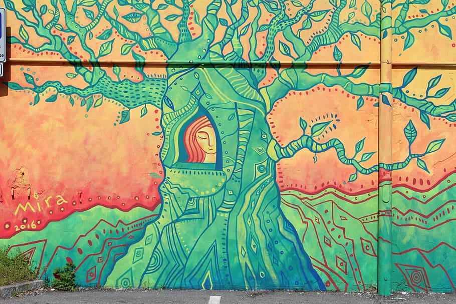 murals, osnago, street art, tree, trunk, branches, wall - building feature, art and craft, creativity, graffiti
