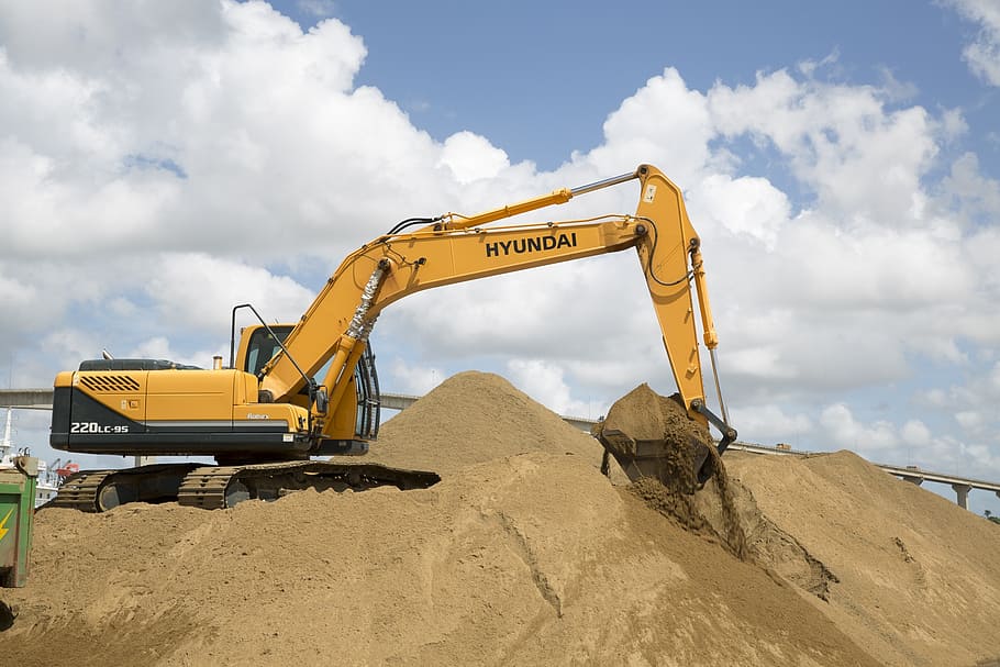 excavation, power shovel, excavator, sand, digger, construction site, machinery, construction machinery, earth mover, sky