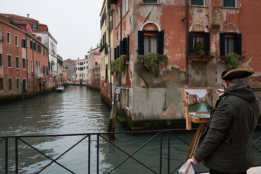 venice, painter, the framework, city, sea, building, house, old, architecture, italy