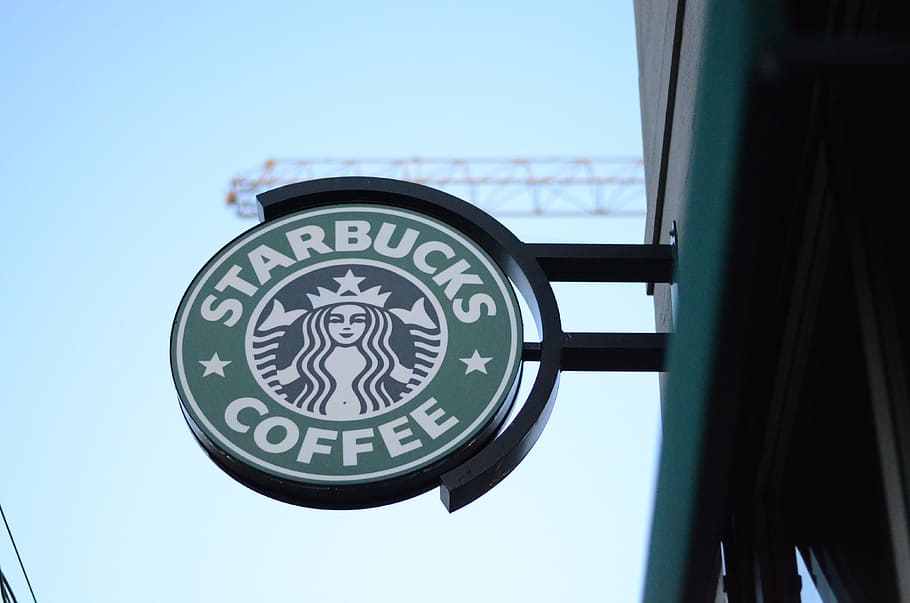 starbucks coffee signage, Starbucks, Coffee, Sign, City, starbucks, coffee, urban, coffeeshop, close-up, sky