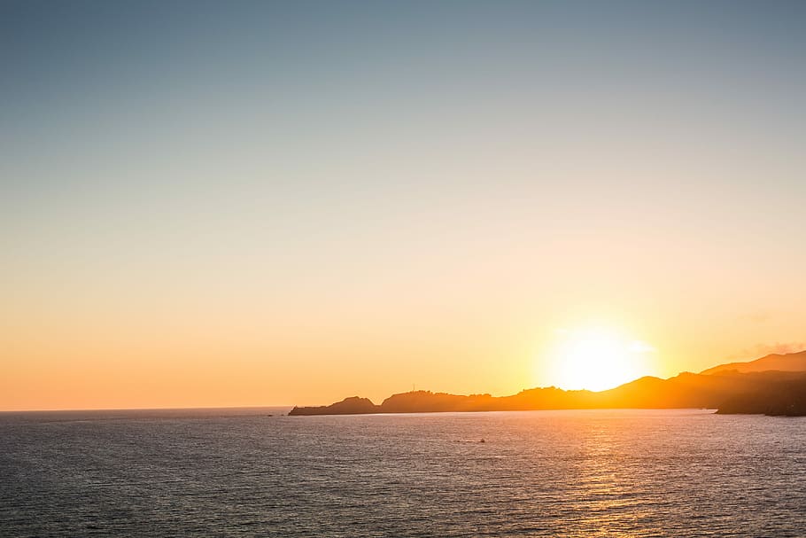 hermosa, puesta de sol, hermosa puesta de sol, Oceanside, california, despejado, tarde, naturaleza, océano, panorama