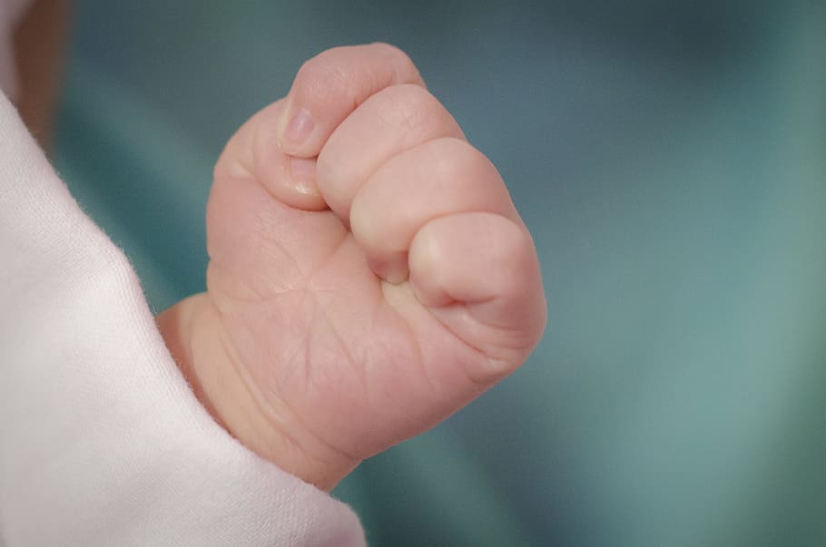 selective, focus photography, infants hand, forming, fist, human, symbol, little, hand, baby