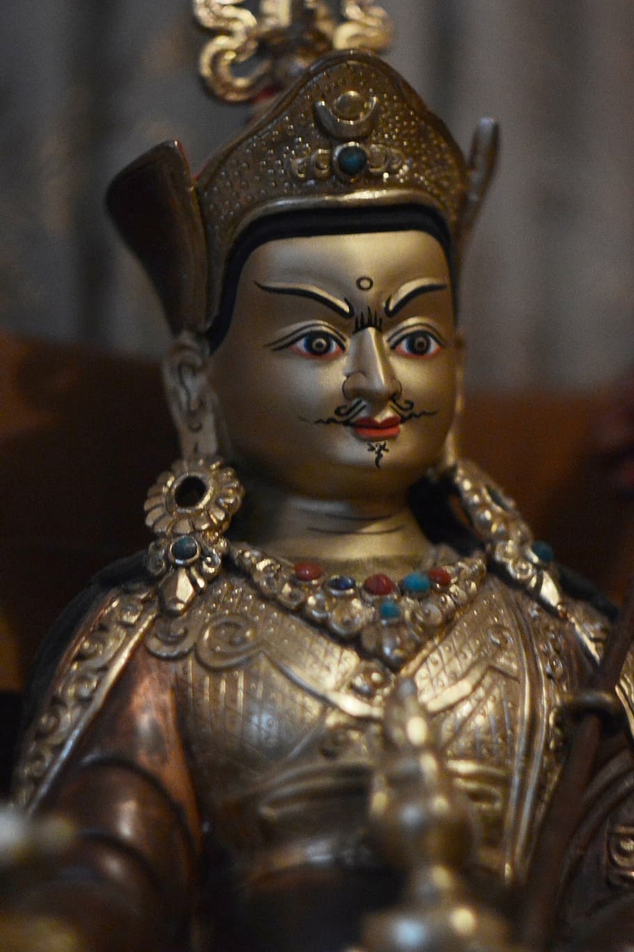 patung, agama budha, guru padmasambhava, vajrayana, tibet, representasi manusia, representasi, seni dan kerajinan, di dalam ruangan, kreativitas